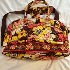 Vera Bradley Quilted Floral Laptop Travel Bag Brown Pink Yellow